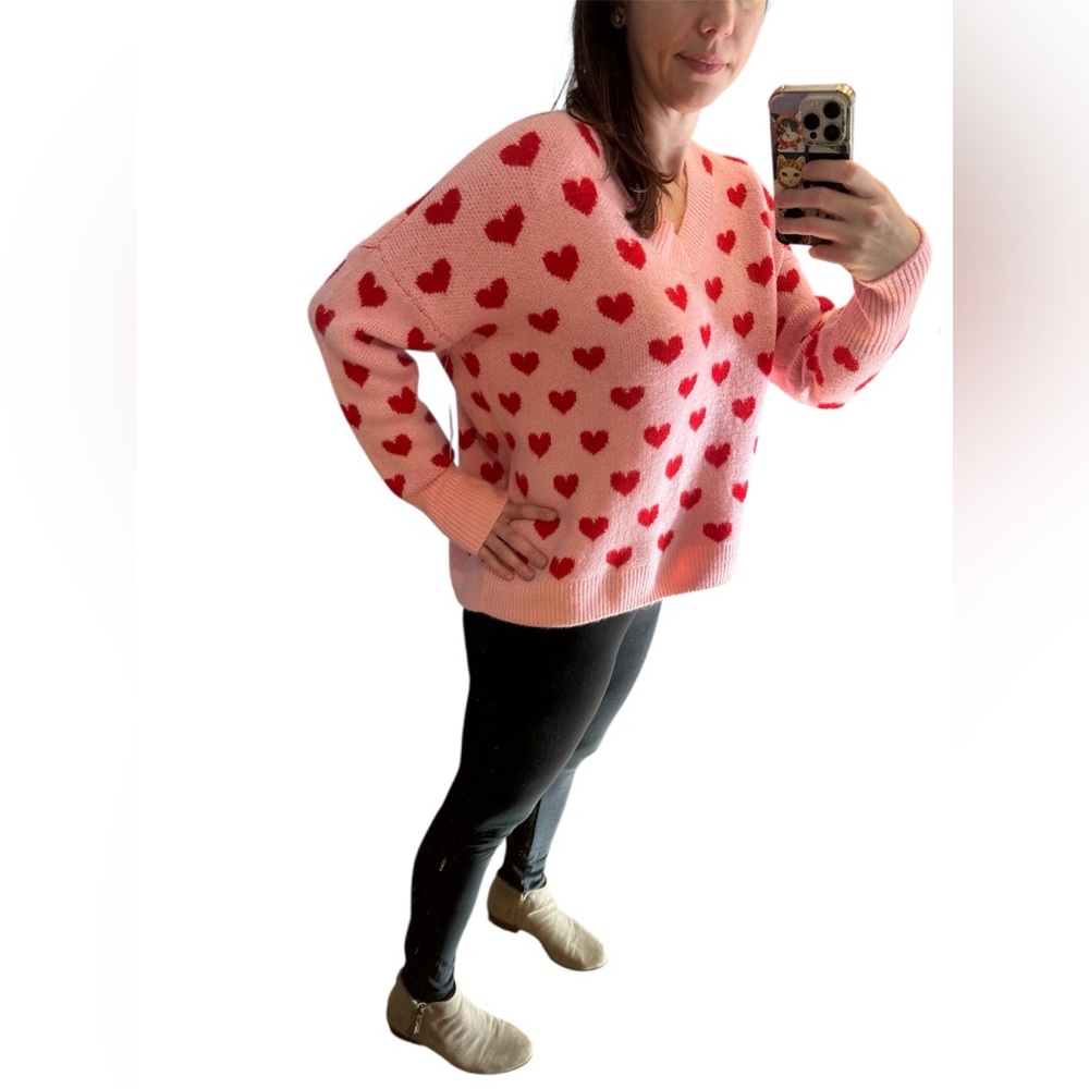 Plush CeCe Pink Heart Patterned Women's Sweater